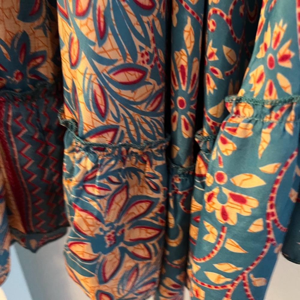 🔥Sale🔥 NWOT Raga from Anthropologie Floral Blue and Peach Tiered Skirt (M) - Picture 4 of 6